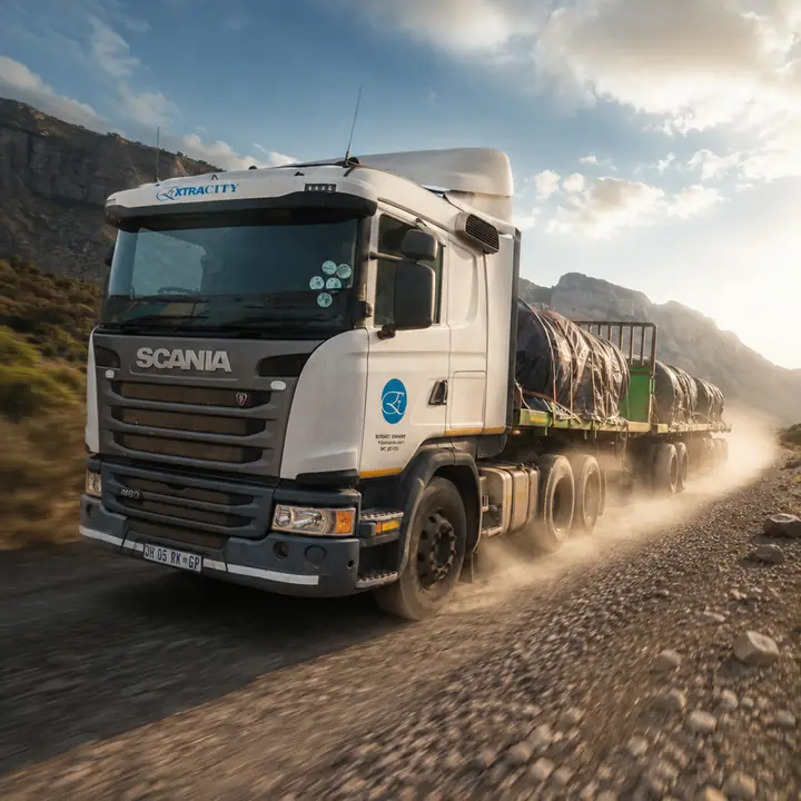 Extracity road freight truck in motion